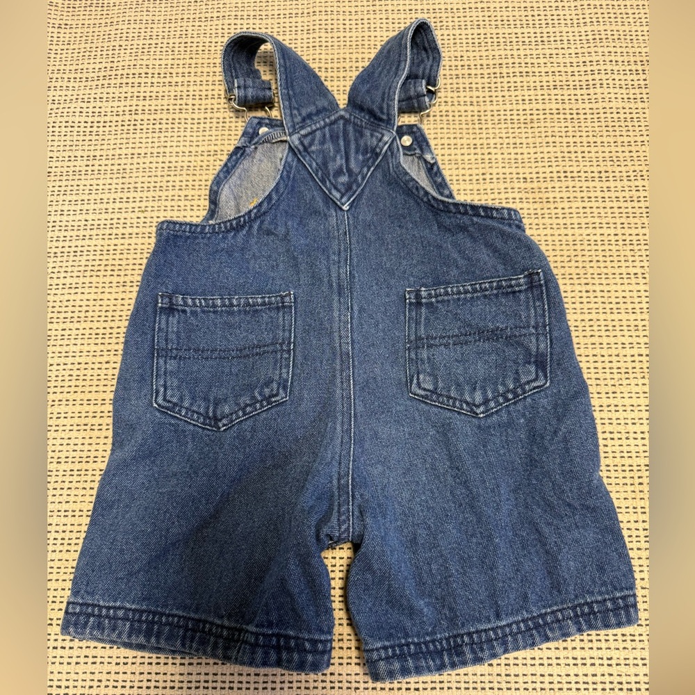 VTG Boys Denim Blue Overalls Football Patch - Picture 2 of 4
